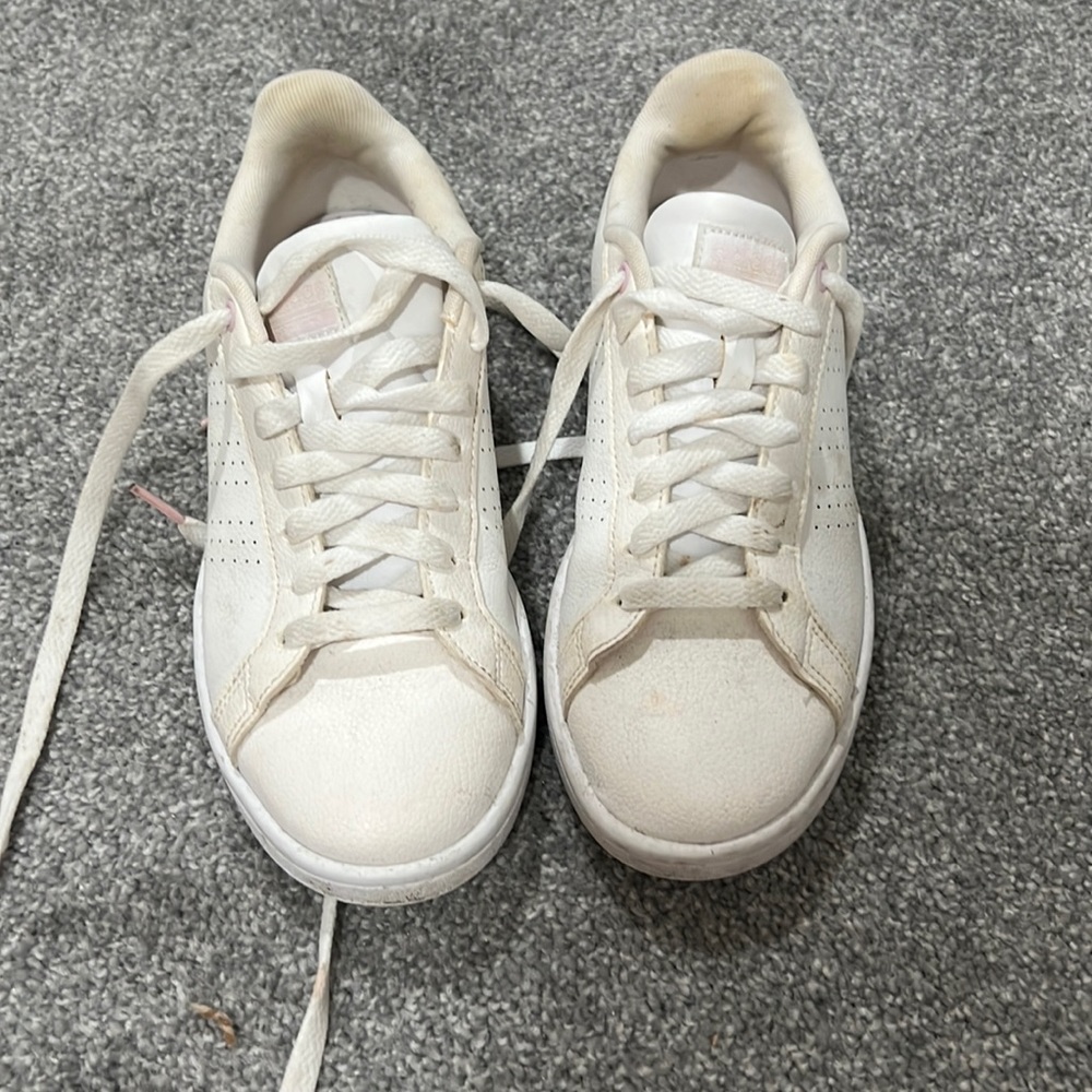 Adidas white sneakers with pink. Size 7